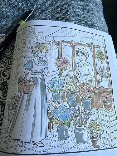 A Cosy Regency page, the flower stall being colored, photo by Mary Mary
