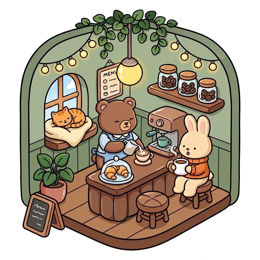 The same My Little Coffee Shops page, colored